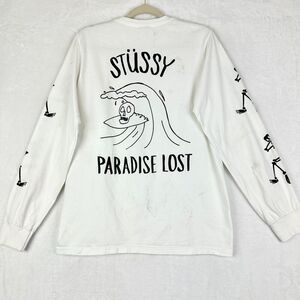 Stussy Mens Paradise Lost Long Sleeve Tee Size Small White Skeleton Flaws